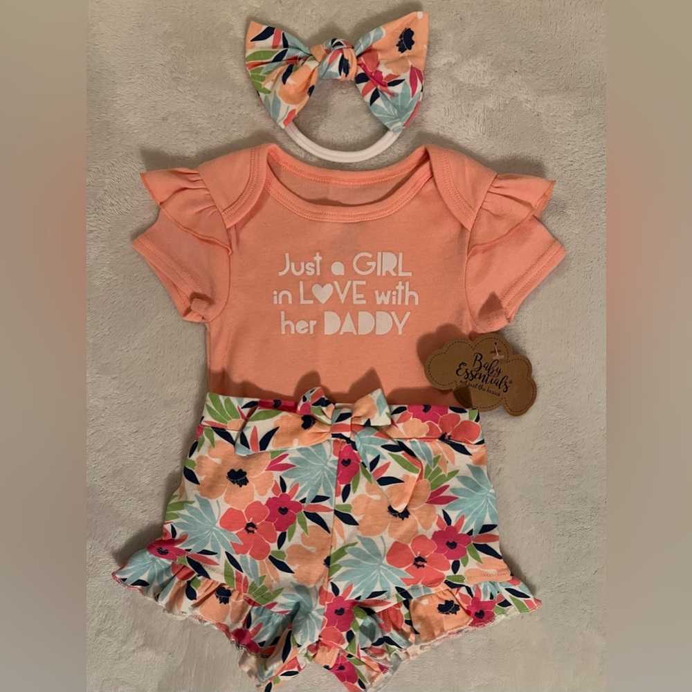 NWT - Baby Essentials 3PC Baby Girl Outfit - Size 6 Months
